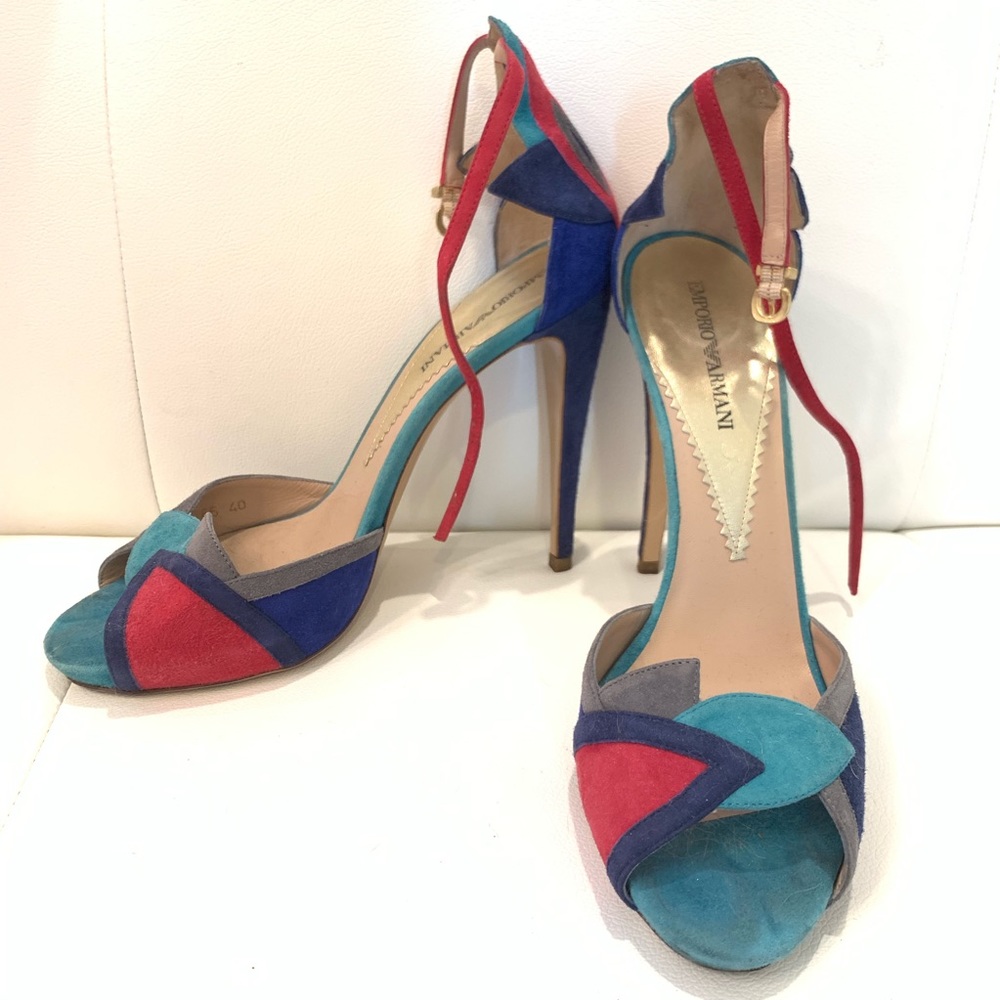 EMPORIO ARMANI Multi Color Suede Heels Sz 40